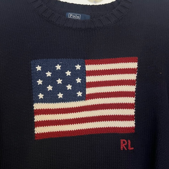 Ralph Lauren Flag Cotton Crewneck Sweater Women’s Navy - Picture 5 of 7